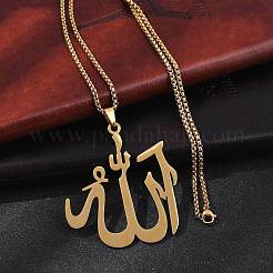 Colliers à chaîne avec pendentif arabe en acier inoxydable 201 pour femmes et hommes&nbsp;LS-NJEW-R013-07G