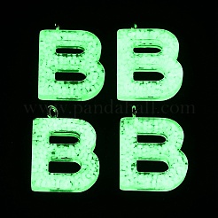 蓄光樹脂チャーム  レターチャーム  暗闇で光る  プラチナメッキループ付き  文字B  23x17.5x5.5mm  穴：2mm&nbsp;RESI-XCP0002-37A