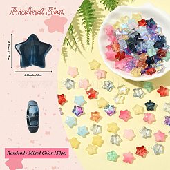 手作りの透明ランプワークビーズ150個  スター  ミックスカラー  12.5x13x5.5mm  穴：1mm&nbsp;GLAA-SZ0002-27