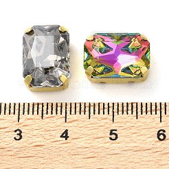縫い付けラインストーン  ガラスクリスタルラインストーンマルチ連リンク  真鍮製爪付き台座付き  衣料品アクセサリー  多面カット  長方形  ゴールドカラー  14x10x7mm  穴：1mm&nbsp;EGLA-F161-06G