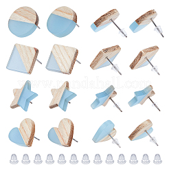 Juego de 8 par de pendientes de resina y madera de 4 estilos&nbsp;EJEW-OC0001-02B