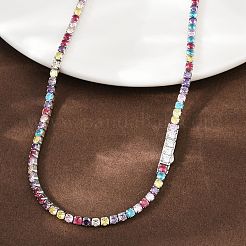 925 collier tennis en argent sterling pavé de zircones cubiques colorées pour femme&nbsp;NJEW-C096-01B-P01