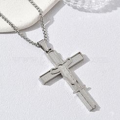 Religione 201 ciondolo croce di Gesù in acciaio inossidabile collane a catena a maglia fine in acciaio inossidabile 304&nbsp;SA-CBA3211-02P