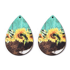 Односторонние большие подвески из дерева с принтом подсолнуха&nbsp;WOOD-TAC0021-01E