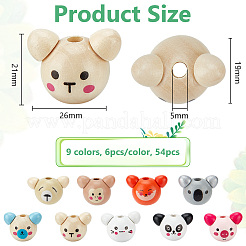 54 шт. 9 цвета деревянные бусины в европейском стиле в виде животных WOOD-OC0003-75