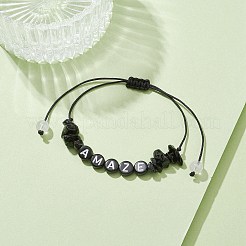天然黒曜石チップ編みビーズブレスレット  女性用アクリルワードビーズ調節可能なブレスレット  内径：5/8~3-1/4インチ（1.7~8.2cm）&nbsp;BJEW-JB09608-06