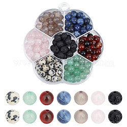 Nbeads 154~175pcs 7 styles kits de perles de pierres précieuses mélangées naturelles, rond & rond à facettes, mélangé teint et non teint, 6mm, Trou: 1mm, 22~25 pièces / style