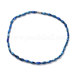 Halskette aus synthetischen Hämatit-Twist-Rechteck- und runden Perlen mit Magnetverschluss für Männer und Frauen, Blau, 20.39 Zoll (51.8 cm)
