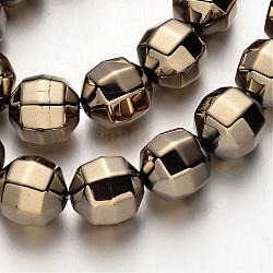 Electroplate Non-magnetic Synthetic Hematite Bead Strands, Faceted, Round, Antique Bronze Plated, 10x10mm, Hole: 1mm, about 40pcs/strand, 15.7 inch