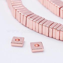 Electrochapa no-granos de hematites sintético -magnéticos hebras, cuentas cuadradas de heishi, chapado en oro rosa, 3x3x1mm, agujero: 0.5 mm, aproximamente 386 pcs / cadena, 16.5 pulgada (42 cm)