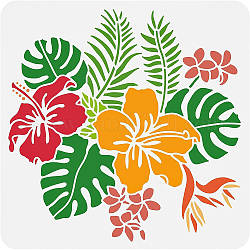Stencil per disegnare fiori di ibisco benecreat, Modello di pittura in plastica riutilizzabile con fiori hawaiani di piante tropicali per decorazioni per la casa da parete per album di artigianato fai da te, 30x30cm