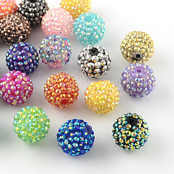 Perles de strass en résine de couleur AB, avec des perles rondes acryliques à l'intérieur, pour les bijoux de bubblegum, couleur mixte, 20x18mm, Trou: 2~2.5mm