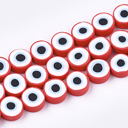Chapelets de perle en pâte polymère manuel, plat rond avec des yeux, rouge, 10.5x4.5~5mm, Trou: 1.4~1.8mm, Environ 40 pcs/chapelet, 16.5 pouce