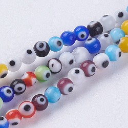 Chapelets de perles vernissées manuelles, ronde, colorées, 4mm, Trou: 1mm, Environ 98 pcs/chapelet, 14.3 pouce (36.5 cm)