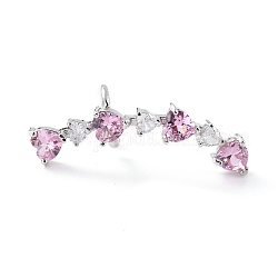 Heart Pink Cubic Zirconia Cuff Earring for on-Piercing, Crawler Earrings, Cadmium Free & Lead Free, Platinum, 39.5x13x15mm