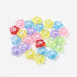 Perles en acrylique de gelée d'imitation, mélange de lettres, trou horizontal, fleur, couleur mixte, environ 12 mm de diamètre, épaisseur de 4~5mm, Trou: 2mm