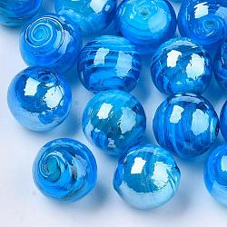 Perles vernissées manuelles, nacré, ronde, bleu profond du ciel, 14mm, Trou: 1.5mm