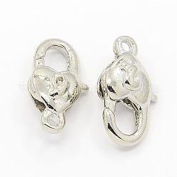 Alloy Lobster Claw Clasps, Nickel Free, Platinum, 22x10x8mm, Hole: 2.5mm
