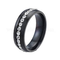 Anillo de dedo plano con rhinestone de cristal, 201 joyería de acero inoxidable para mujer., electroforesis negro, diámetro interior: 17 mm