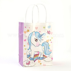 Rectangle Paper Bags, with Handles, Gift Bags, Shopping Bags, Horse Pattern, for Baby Shower Party, Flamingo, 21x15x8cm