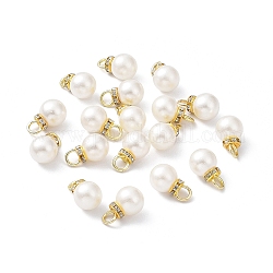 Pendentifs en plastique imitation perle, avec les accessoires en fer, charme rond, or, 18.5x11mm, Trou: 4.5mm