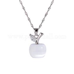 Ожерелье Shegrace Fashion 925 из стерлингового серебра, кулон в виде яблока с кошачьим глазом и фианитом ааа, платина, 17.7 дюйм