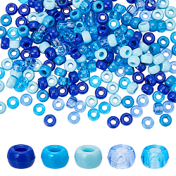 Sunnyclue 1000 pièces 5 couleurs perles en plastique opaques et transparentes, baril, couleur mixte, 9x6mm, Trou: 3.8mm, 200 pcs / couleur
