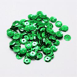 Perles de paillette en plastique, perles de paillettes semi-calottes, le trou central, verte, 4x0.5mm, Trou: 1mm