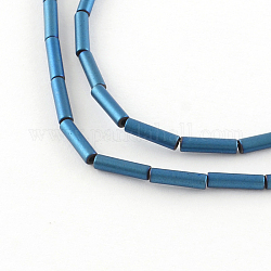 Rohr galvanisieren unmagnetische synthetischen Hämatit Perlenstränge, matte Stil, in Blau Plattiert, 8x2 mm, Bohrung: 1 mm, ca. 50 Stk. / Strang, 15.7 Zoll