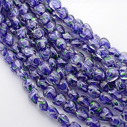Pearlized Handmade Inner Flower Lampwork Heart Beads Strands, Blue, 12x12x9mm, Hole: 1.5mm, about 16pcs/strand, 7.08inch