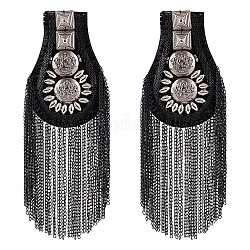 2Pcs Fashionable Tassel Epaulettes, Stud Shoulder Badge, with Iron Chains & Pin, Cloth Findings, Multi-color, 180~181x75x7.5mm