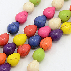Natural Howlite Beads Strands, Dyed, Teardrop, Mixed Color, 9.5x8mm, Hole: 1mm, about 40pcs/strand, 14.96inch