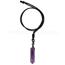 Natural Amethyst Bullet Pendant Necklace, Gemstone Jewelry for Women Men, 26.77 inch(68cm)
