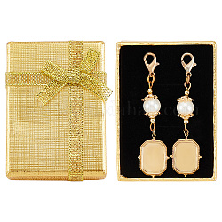 CHGCRAFT 2 Pcs 60mm Gold Wedding Bouquet Charm Rectangle Stainless Steel Memorial Photo Pendant with Freshwater Pearl and Necklace Boxes for Wedding Bridal Shower Party Decor, Tray: 14.5x10mm