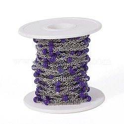 Chaînes de perles à la main en 304 acier inoxydable, avec la glace, avec bobine, couleur inoxydable, violet, 7~7.5x4~5mm, environ 32.8 pied (10 m)/rouleau
