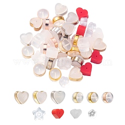 40 pezzo di dadi per le orecchie in silicone e resina, schienali orecchino, con accessori di ottone, cuore & stella & tondo, colore misto, 40pcs/scatola