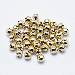 Messing Perlen, langlebig plattiert, Nickelfrei, Runde, echtes 18k vergoldet, 5 mm, Bohrung: 1.2 mm, ca. 390 Stk. / Beutel