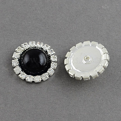 Cúpula / media ronda de latón abs plástico imitación perla vástago botones, con un grado de pedrería de cristal, 1 agujero, Color plateado color metal plateado, negro, 16x5mm, agujero: 1 mm