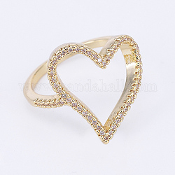 Brass Micro Pave Cubic Zirconia Finger Rings, Heart, Size 8, Golden, 18mm
