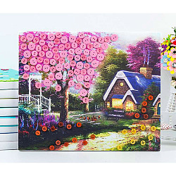 Творческий поделки дерево и дом узор смола пуговица искусство, с холстом, бумагой и деревянной рамкой, Развивающие игрушки для рисования липких игрушек для детей, розовые, 30x25x1.3 см