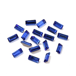 Glas Strass Cabochons, Spitzer Rücken und versilbert, Rechteck, Capri Blue, 7x3x2 mm