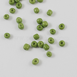 Perle di vetro per la cottura di vernici, verde oliva, 8/0, 3mm, Foro: 1 mm, circa 10000pcs/scatola