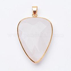 Faceted Natural Quartz Crystal Pendants, Rock Crystal Pendants, with Golden Tone Brass Findings, teardrop, 40x27x7~9mm, Hole: 4x5mm