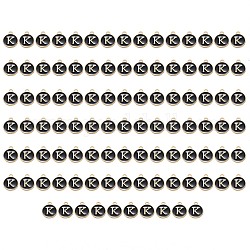 Charms aus vergoldeter Emaille-Legierung, emaillierte Pailletten, Flachrund, Schwarz, letter.k, 14x12x2 mm, Bohrung: 1.5 mm, 100 Stück / Karton