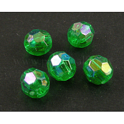 Perles acryliques transparentes écologiques, facette, ronde, couleur ab , verte, 8mm, Trou: 1.5mm, environ 2000 pcs/500 g