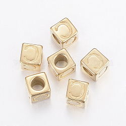 304 Edelstahl Großloch Brief europäischen Perlen, horizontales Loch, Würfel mit letter.c, golden, 8x8x8 mm, Bohrung: 5 mm