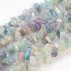 Brins de perles de fluorite naturelles électroplaquées, puce, turquoise pale, 7~23x5~13x2~10mm, Trou: 1.2mm, environ 6.6~7 pouce (17~18 cm)