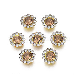 Sew on Rhinestone, Transparent Glass Rhinestone, with Iron Prong Settings, Faceted, Flower, Smoky Quartz, 9x4mm, Hole: 1.2mm