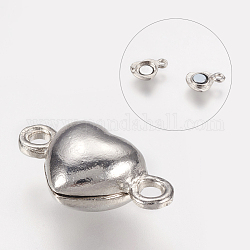 Fermoirs magnétiques en alliage avec boucles, sans nickel, cœur, platine, 17x10x6.5mm, Trou: 1.5mm