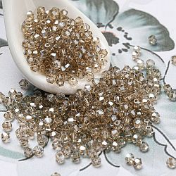 Perle di vetro placcato trasparente, sfaccettato, lustro di perla placcato, bicono, tan, 2x2mm, Foro: 0.7 mm, circa 720pcs/scatola